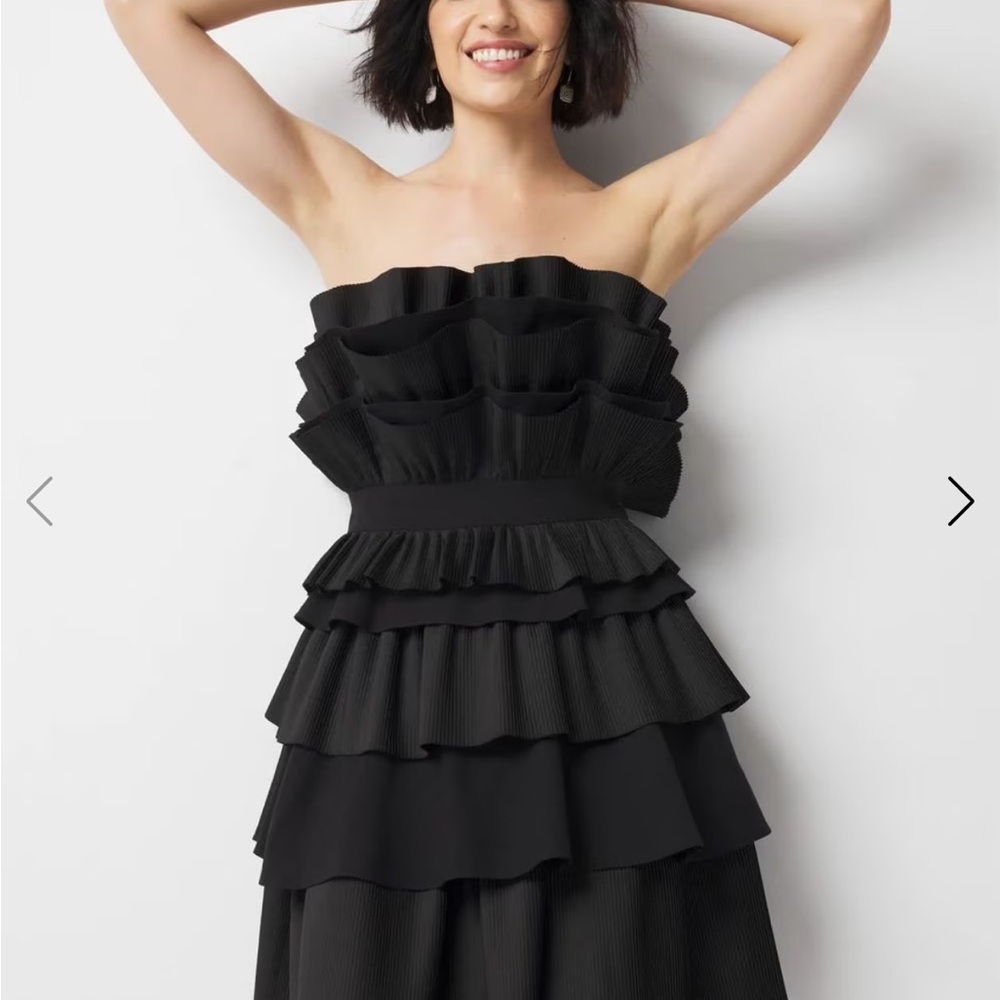 White House Black Market Strapless Black Tiered Dress